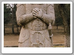 Stone monuments along long walkway